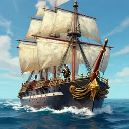 man - of - war warship from the 1 9 th century in the sea of thieves game, centred, highly detailed