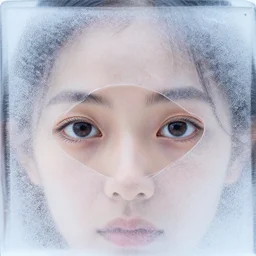 An eye gazing through a transparent sheet of frosted ice, XF IQ4, f/1.4, ISO 200, 1/160s, 8K, RAW, unedited, symmetrical balance, in-frame