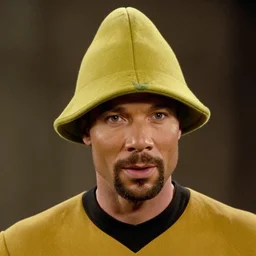 jean - luc picard in star trek wearing an avocado for a hat and a face