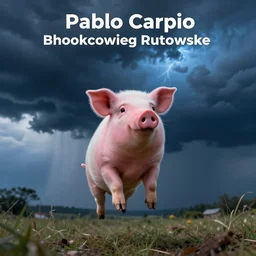cute little pink pig is suspended in the air, a blue storm is brewing, by pablo carpio, greg rutkowski