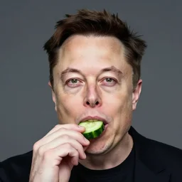 a full portrait of elon musk who is eating a cucumber, f / 2 2, 3 5 mm, 2 7 0 0 k, lighting, perfect faces, award winning photography.