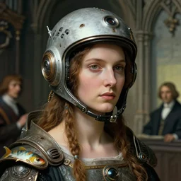 sci fi futuristic cyber astronaut goddess woman jan van eyck and edward hopper closeup portrait of a medieval beautiful goddess woman with cyberpunk sci fi helmet, nicoletta ceccoli, mark ryden, lostfish, hyung tae, frank frazetta, depth of field, detailed and intricate gothic environment, 8 k resolution, hyperrealistic, octane render