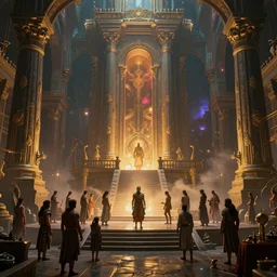 the ancient lost city of atlantis and its inhabitants, in the style of andrea pozzo, ultra realistic, atmosphere glow, detailed intricate, colorful, cinematic lighting, unreal engine, god lighting