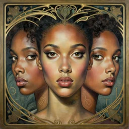 a streamline moderne, art nouveau, multi - ethnic and multi - racial portrait in the style of charlie bowater, and in the style of donato giancola, and in the style of charles dulac. intelligent, expressive, very large eyes. symmetry, ultrasharp focus, dramatic lighting, photorealistic digital painting, intricate, elegant, highly detailed, symmetrical, centered background.
