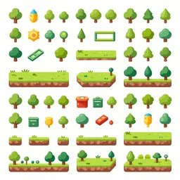A game assets spritesheet by hade and pyre .  HD vector Containing modular props,  terrain, trees, 2d side view, platform, vector art, very detailed