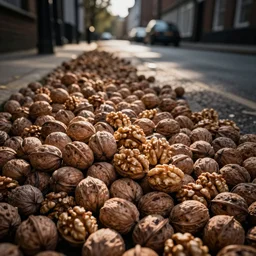 a british street full of walnuts