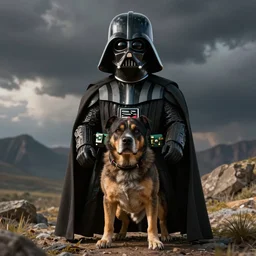 photorealistic render of dog darth vader, blender, artstation, octane