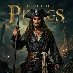a cover for a book about pirates. the title's font is medieval