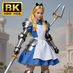 photo of  alice in wonderland armoured warrior with weapons, highly detailed, 4k, HDR, award-winning photo