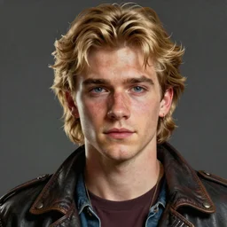 A videogame portrait of a blond young Irish man. Rock star. Dressed in 1980s style. Highly detailed, fine Art, high detail, great lighting, 8k resolution, masterpiece, concept art, illustration, clear eyes, painting oil on canvas, octane render, HDR, trending on artstation, 4k, 8k, HD