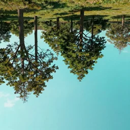 a beautiful landscape with upside down trees and a cyan colored sky, digital art trending on artstation 4K