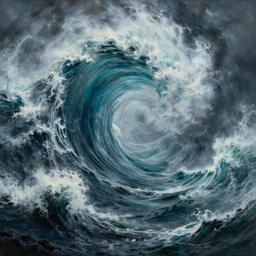 a painting of a maelstrom wave in the ocean, a detailed painting by johfra bosschart, zbrush central contest winner, fantasy art, detailed painting, apocalypse art, 3 8 4 0 x 2 1 6 0