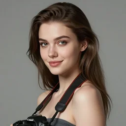 very detailed, photorealistic digital art a beautiful young woman, from the waist up, with sharp features, a beautiful face, soft smile, under studio lighting, taken with a canon eos camera with 1 3 5 mm focal length style of ilya kuvshinov greg rutkowski anna dittmann