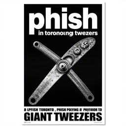 “a poster for phish in toronto, phish playing giant tweezers”