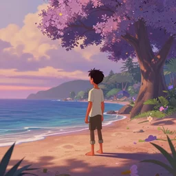 illustration of the shore on a beautiful morning, Pixar and Disney animation, sharp, Rendered in Unreal Engine 5, art by Greg Rutkowski, Bloom, dramatic lighting