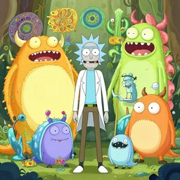 cartoon style, rick and morty monsters, a lot of little details, octane, masterpiece, art by ernst haeckel and daniel martin diaz
