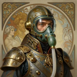 portrait of divine emperor napoleon bonaparte, handsome, jet pilot, glass visor, oxygen cannula, dieselpunk steampunk napoleonic french baroque, metal shoulder pauldrons, intricate, highly detailed, digital painting, artstation, concept art, sharp focus, cinematic lighting, illustration, art by artgerm and greg rutkowski, alphonse mucha, cgsociety