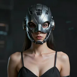 one sexy beautiful woman, with a mech mask rendered in unreal engine, cyberpunk, dark scifi, painted by david burliuk bernard buffet | carne griffiths | wlop, face symmetry, 2 eyes, proportional face, one mouth