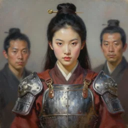 a portrait of a beautiful young chinese warrior in armor, by artgerm, nick silva, ja mong, greg rutkowsky, oil painting, soft painting, photorealism, skin reflections