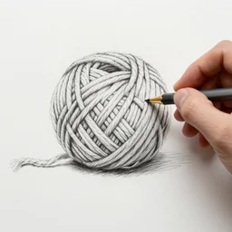 ball of yarn, hand drawn, sketch