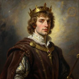 an oil painting of a portrait of a super handsome medieval european prince, king arthur, magical, fairy tale, dreamy light, by wlop, greg rutkowski, thomas kinkade, super detailed, 3 d, hdr on, 4 k wallpaper