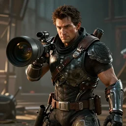 a videogame still of Henry Cavill in Gears of War, 40mm lens, shallow depth of field, split lighting