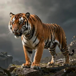 cyberpunk tiger, fine detail, cyborg parts, by leonardo da vinci