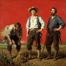 Solomon Joseph Solomon and Richard Schmid and Jeremy Lipking victorian genre painting full length portrait painting of a young peasant working in the field, red background