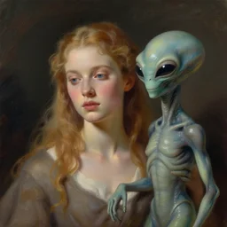 photo, miniature of a human and an alien.