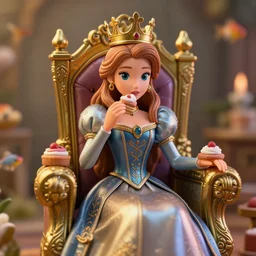 highly detailed closeup, portrait of a tin toy fairytale princess wearing a crown and sitting on a throne eating cakes, unreal engine, nicoletta ceccoli, mark ryden, earl norem, lostfish, global illumination, detailed and intricate environment