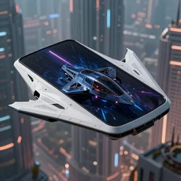 Rectangular dark glass and plastic flying sci-fi vehicle in a futuristic city in the style of Bladerunner, designed by f-117, x-wing, octane render, product shot