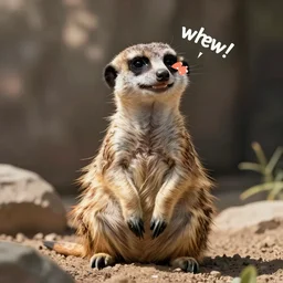a meerkat smiling expressing whew! and wiping sweat from the forehead 😅 digital art