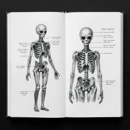 alien's book about anatomy and biology in black and white