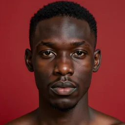 realistic portrait of a black figure with red background, dark art, facing camera, photo realistic, detailed, 1 4 5 0, delicate, hyper realism, ultra realistic, 8 k