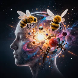 mind - explding into the cosmos, mashup digital art masterpiece of beeple and jean giruad