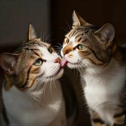 a cat licking a dogs eye, photorealistic, photograph
