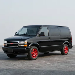 ! black 1 9 8 3 gmc van!,! red alloy wheels!, full length, photorealistic, octane render, very detailed, a - team tv series van