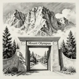 entrance to Mount Olympus, pencil on paper | bauhaus poster style.