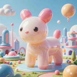 an extremely high quality hd surrealism render of a jubbly puffy jelly inflated balloon!!!! animal!!!! landscope bouncy castle futuristic cityscape, puffy, inflated, smooth shapes, looping balloon klein bottles, 4 d optical illusions, 4 k, ultra realistic