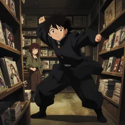 anime frames, anime visual, portrait of a alchemist's shop interior with a young female traveler shopping, very low light cute face by ilya kuvshinov and yoh yoshinari, katsura masakazu, mucha, dynamic pose, dynamic perspective, strong silhouette, anime cels, rounded eyes, smooth facial features, contrasting shadows, lomography