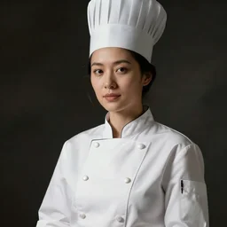 Female in chef suit. By Rembrandt and artstation trending