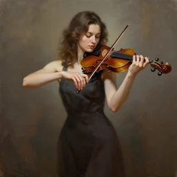 violin character playing a woman, oil painting, artstation, dramatic lighting, symmetry, beautiful