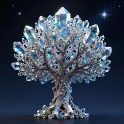 dioptase crystal tree with a starry sky, 4 k, trending on artstation