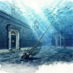 incredible wide screenshot, ultrawide, simple watercolor, rough paper texture, underwater london, underwater 1 0 downing street backlit shot, trawl fishing net, dredge, fish shoal, pencil marks, shinjuku, koji morimoto, katsuya terada, masamune shirow, tatsuyuki tanaka hd, 4 k, remaster, dynamic camera angle, deep 3 point perspective, dynamic lighting