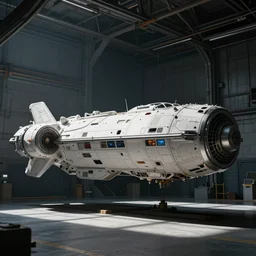 a spaceship in the hangar