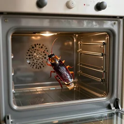 A cockroach float inside the oven