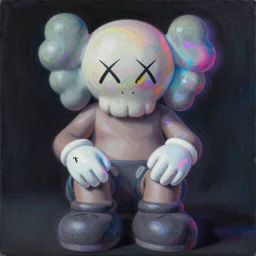 person by shusei nagaoka, kaws, david rudnick, airbrush on canvas, pastell colours, cell shaded, generative art, irridescent, holography, neon, dark art, 8 k