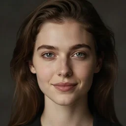 the most beautiful woman in the world. photographic portrait. symmetrical face. gentle smile.