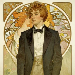 David Tenant in style of Alfons Mucha, stylized