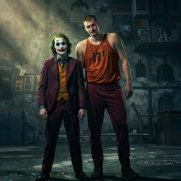 Nikola Jokic as the joker, still from the Batman film